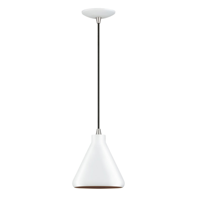 Livex Lighting 41177-03 One Light Mini Pendant, White with Brushed Nickel
