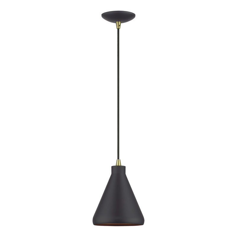 Livex Lighting 41177-07 One Light Mini Pendant, Bronze with Antique Brass