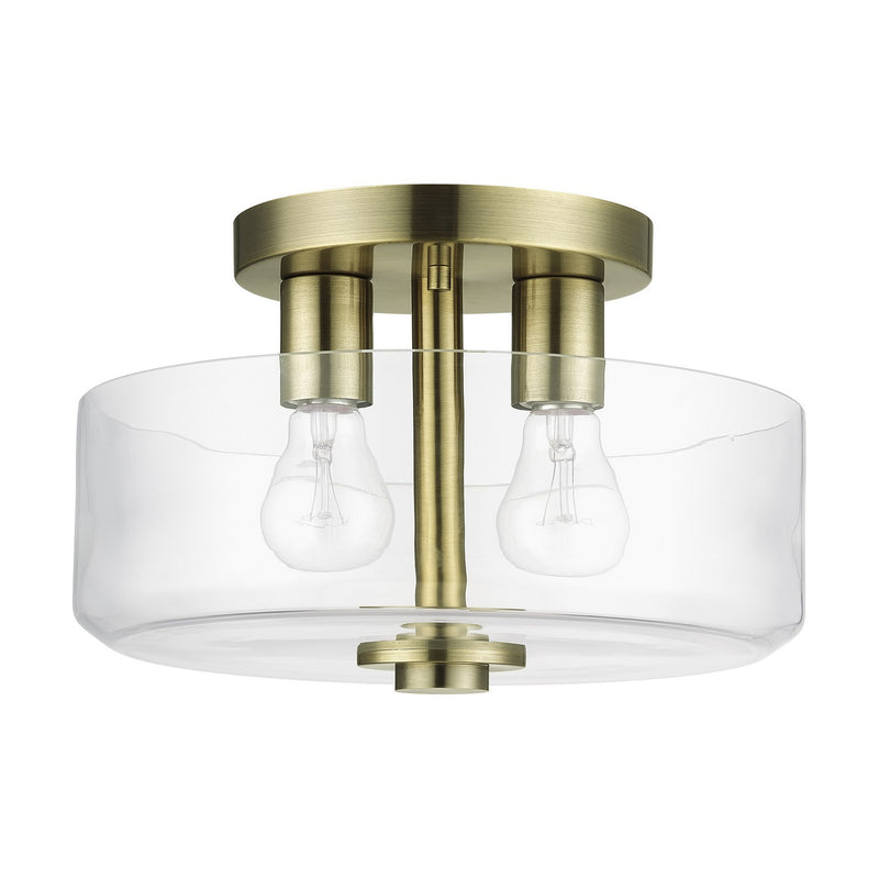 Livex Lighting 46122-01 Two Light Semi-Flush Mount, Antique Brass