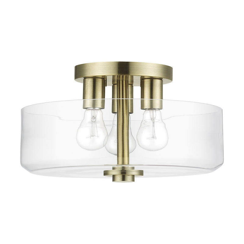 Livex Lighting 46123-01 Three Light Semi-Flush Mount, Antique Brass