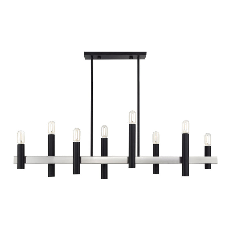 Livex Lighting 46868-04 Eight Light Linear Chandelier, Black with Brushed Nickel