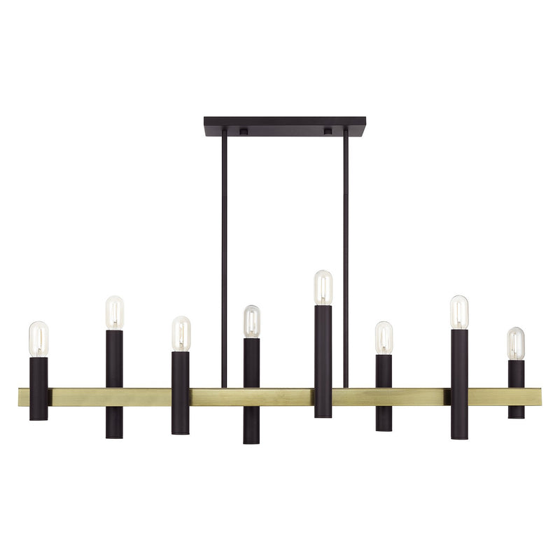 Livex Lighting 46868-07 Eight Light Linear Chandelier, Bronze with Antique Brass