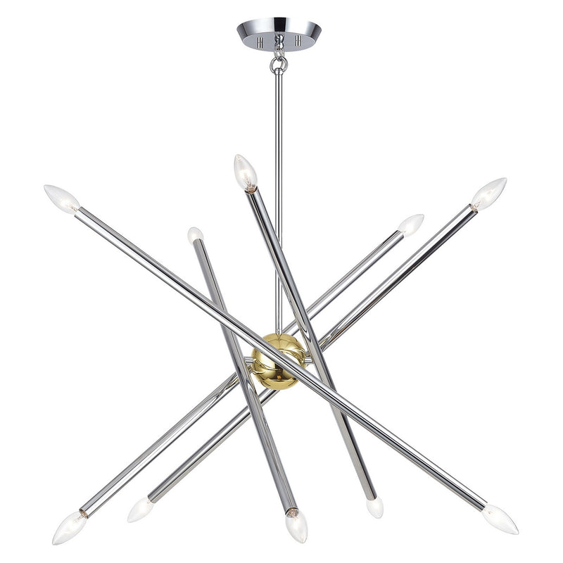 Livex Lighting 47006-52 Ten Light Chandelier, Polished Chrome with Polished Brass