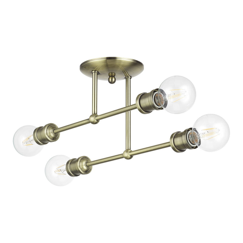 Livex Lighting 47176-01 Four Light Semi-Flush Mount, Antique Brass