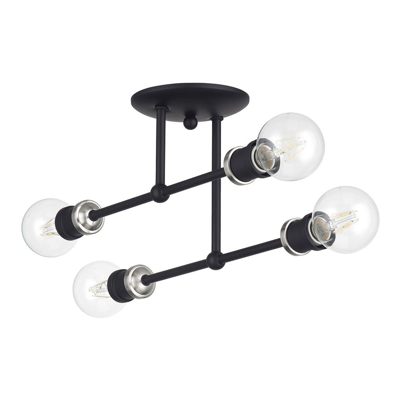 Livex Lighting 47176-04 Four Light Semi-Flush Mount, Black with Brushed Nickel