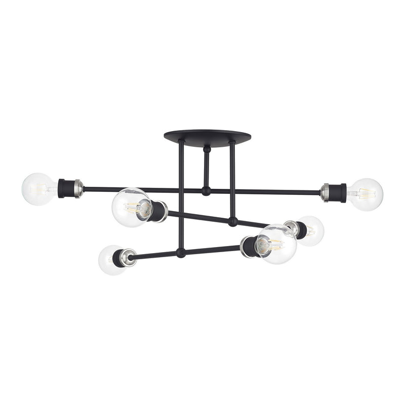 Livex Lighting 47178-04 Six Light Semi-Flush Mount, Black with Brushed Nickel