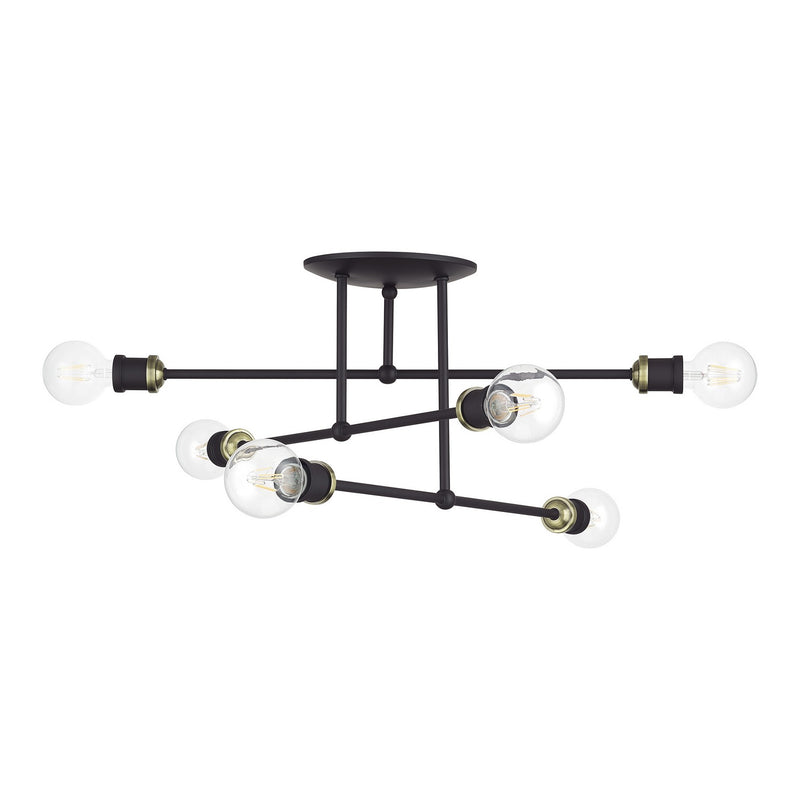 Livex Lighting 47178-07 Six Light Semi-Flush Mount, Bronze with Antique Brass