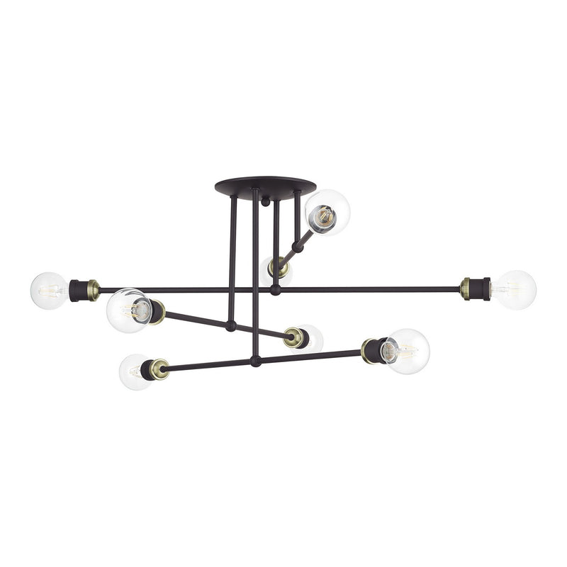 Livex Lighting 47179-07 Eight Light Semi-Flush Mount, Bronze with Antique Brass