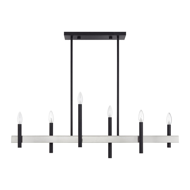 Livex Lighting 49336-04 Six Light Linear Chandelier, Black with Brushed Nickel
