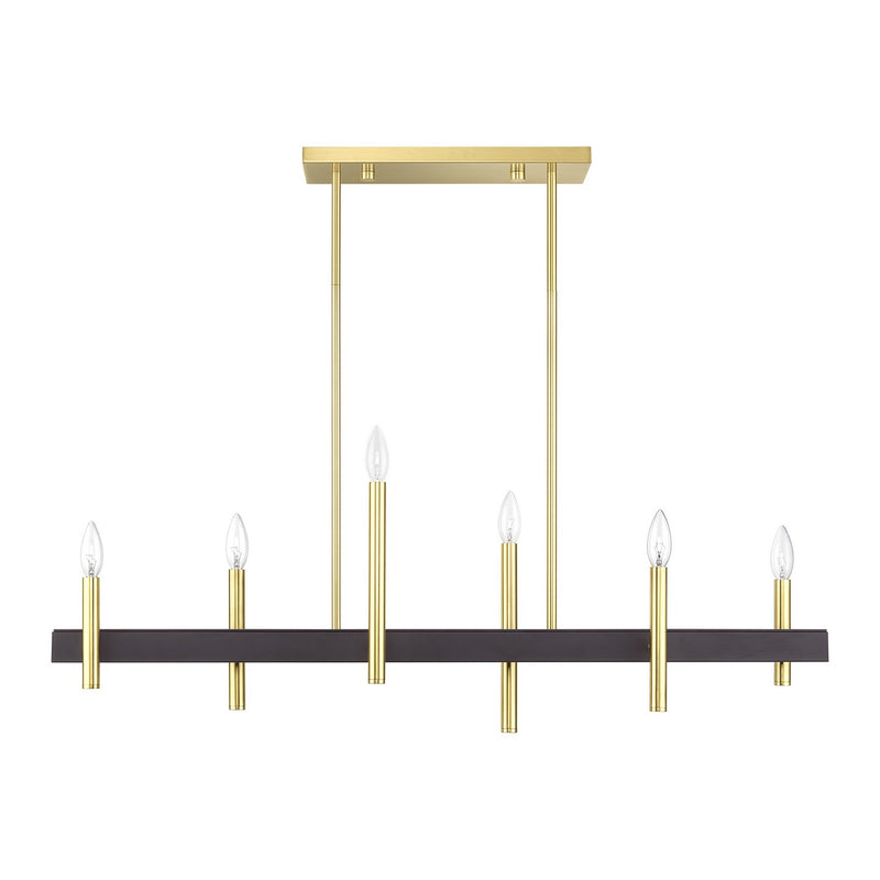 Livex Lighting 49336-12 Six Light Linear Chandelier, Satin Brass with Bronze