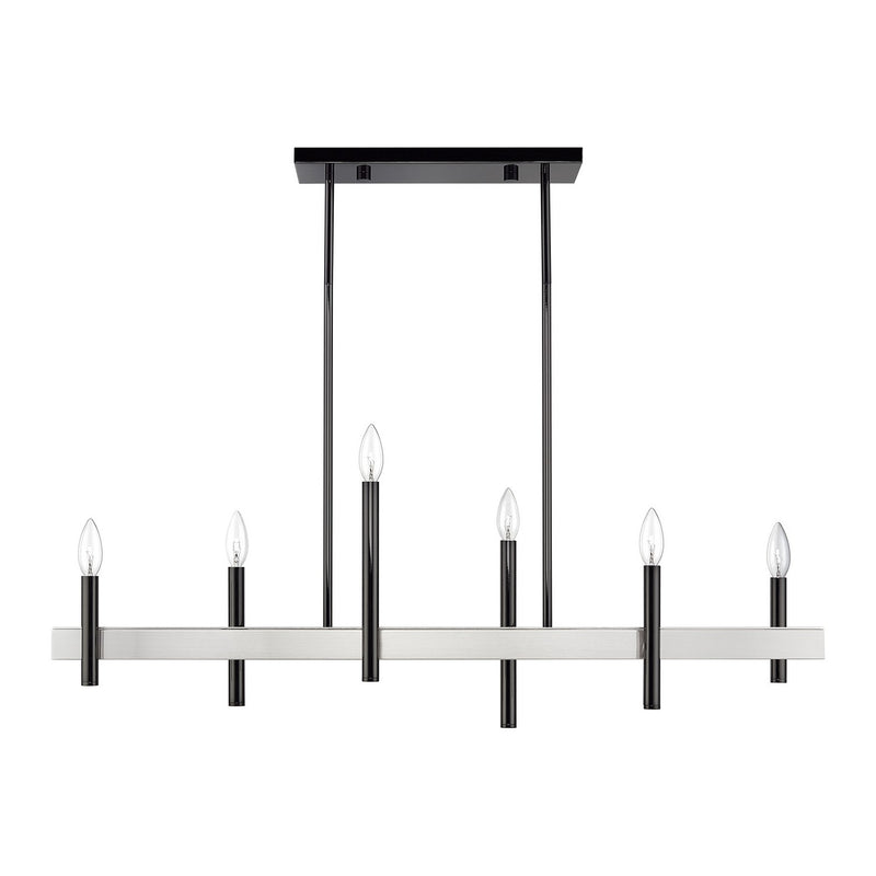 Livex Lighting 49336-46 Six Light Linear Chandelier, Black Chrome with Brushed Nickel