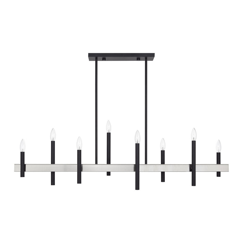 Livex Lighting 49338-04 Eight Light Linear Chandelier, Black with Brushed Nickel