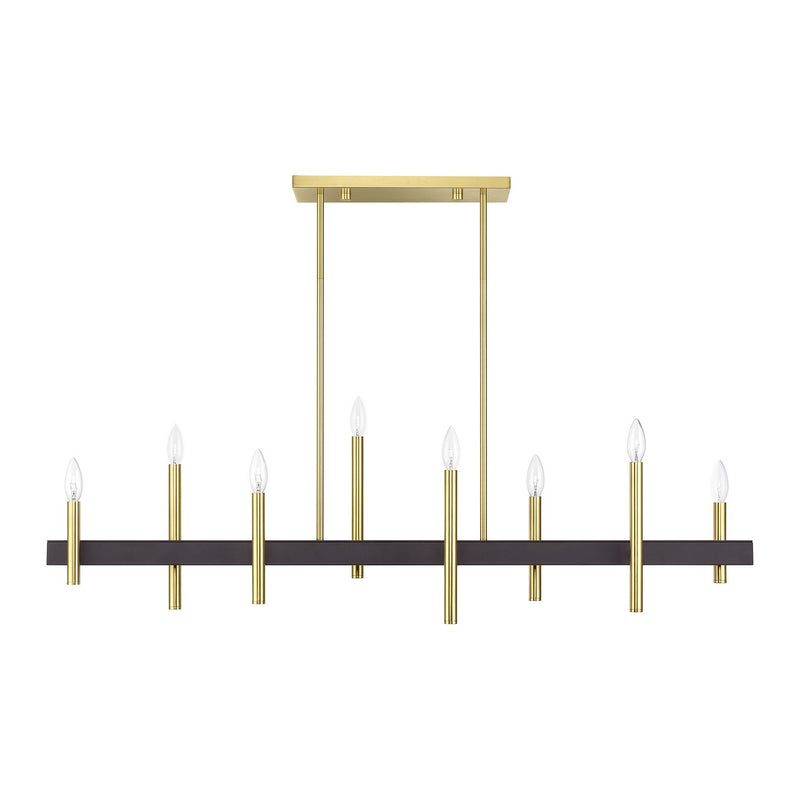 Livex Lighting 49338-12 Eight Light Linear Chandelier, Satin Brass with Bronze