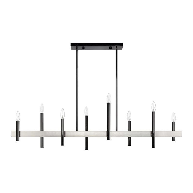 Livex Lighting 49338-46 Eight Light Linear Chandelier, Black Chrome with Brushed Nickel