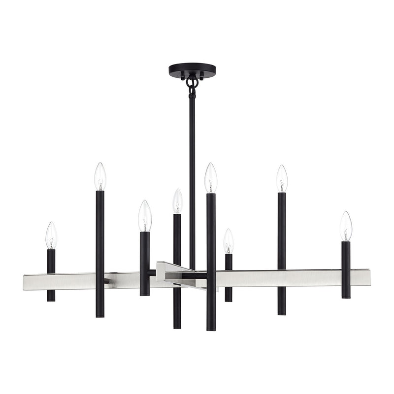 Livex Lighting 49347-04 Eight Light Chandelier, Black with Brushed Nickel