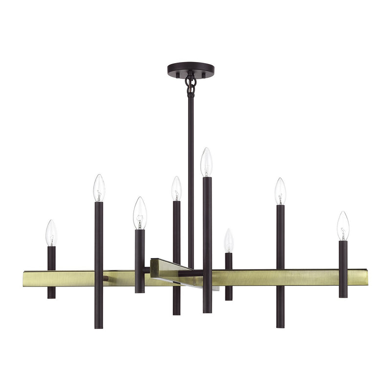 Livex Lighting 49347-07 Eight Light Chandelier, Bronze with Antique Brass