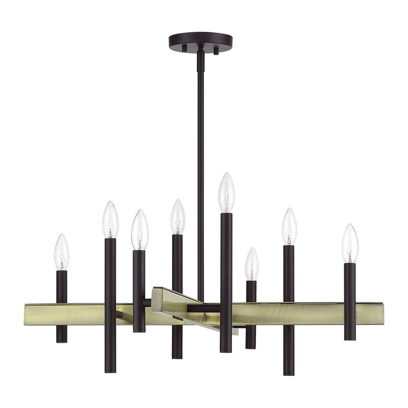 Livex Lighting 49348-07 Eight Light Chandelier, Bronze with Antique Brass