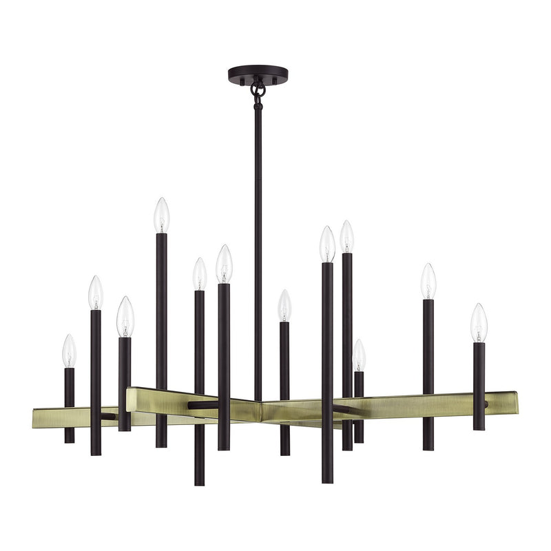Livex Lighting 49349-07 12 Light Foyer Chandelier, Bronze with Antique Brass