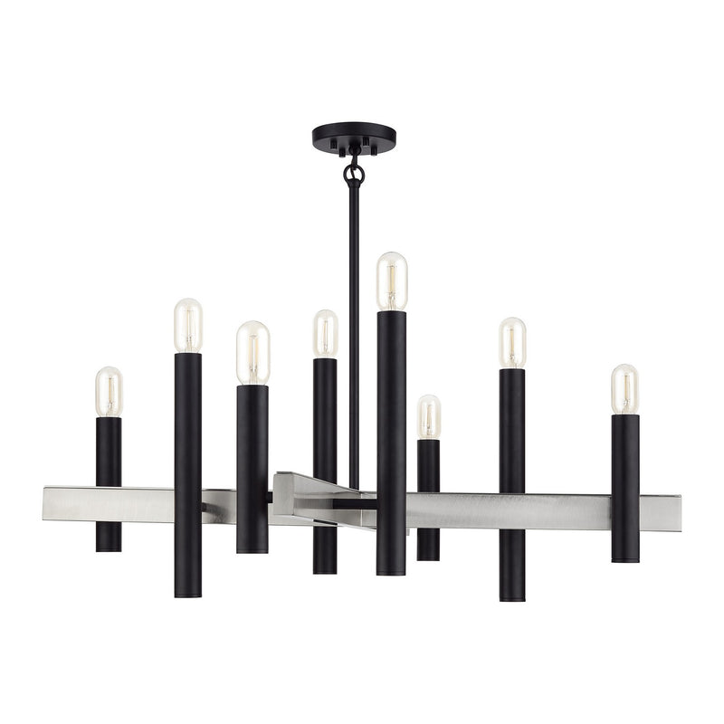 Livex Lighting 49996-04 Eight Light Chandelier, Black with Brushed Nickel