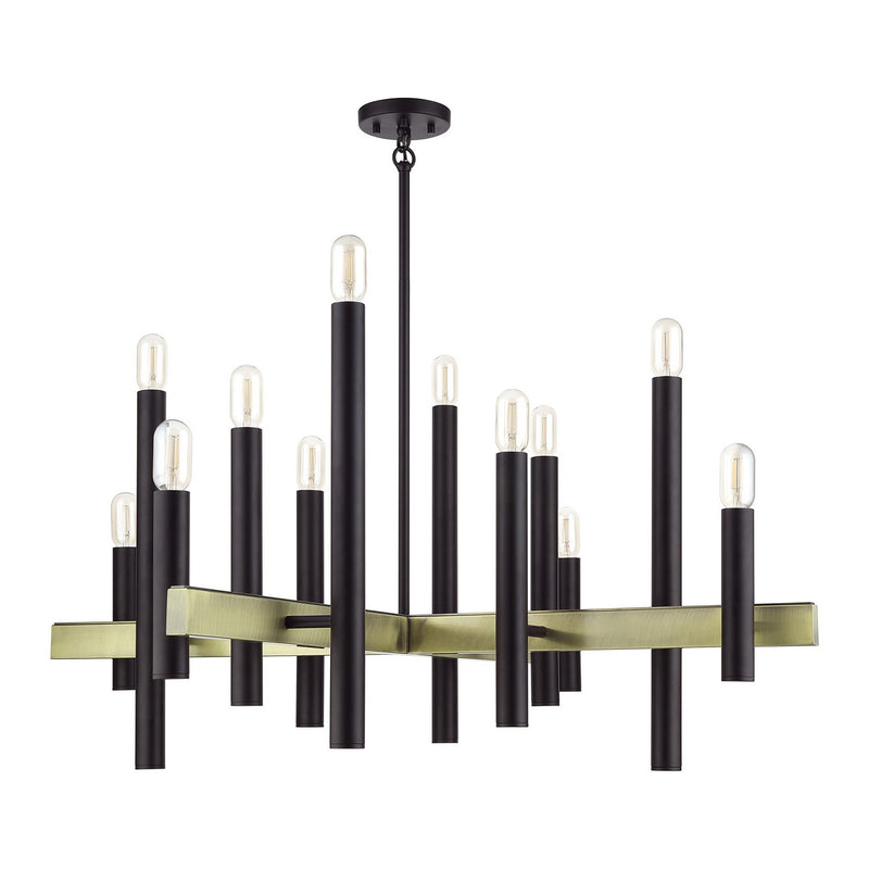 Livex Lighting 49997-07 12 Light Foyer Chandelier, Bronze with Antique Brass