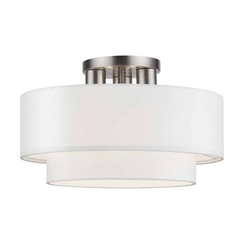 Livex Lighting 50305-91 Three Light Semi-Flush Mount, Brushed Nickel