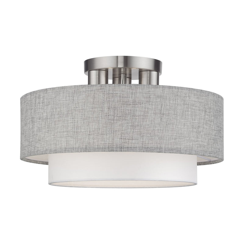 Livex Lighting 60013-91 Three Light Semi-Flush Mount, Brushed Nickel