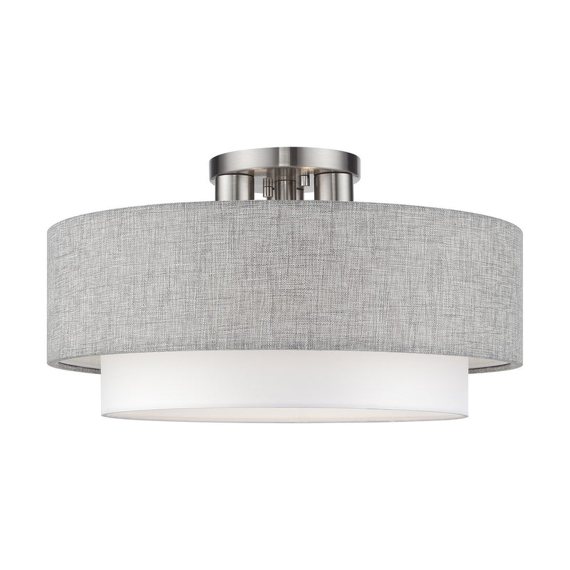 Livex Lighting 60014-91 Three Light Semi-Flush Mount, Brushed Nickel