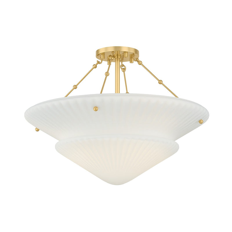 Hudson Valley 7013-AGB Three Light Semi Flush Mount, Aged Brass