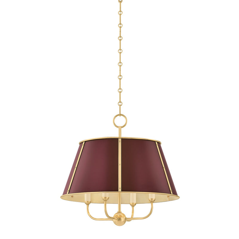 Hudson Valley MDS120-AGB/CRN Four Light Chandelier, Aged Brass/Soft Crimson
