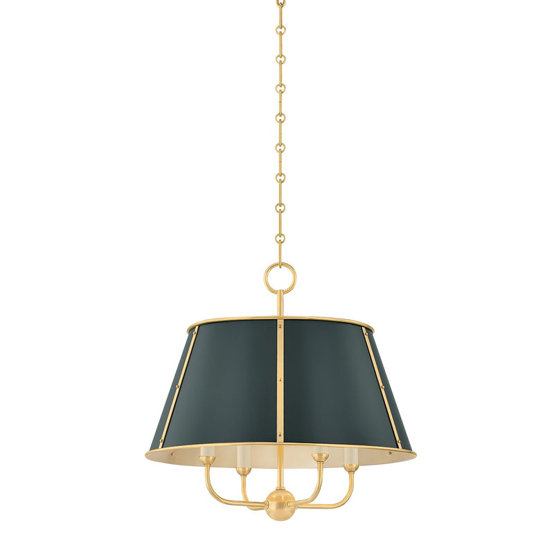 Hudson Valley MDS120-AGB/SSG Four Light Chandelier, Aged Brass/Soft Studio Green