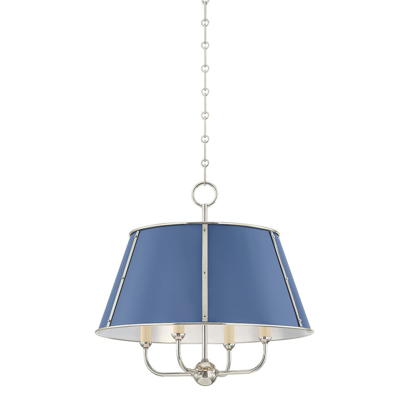 Hudson Valley MDS120-PN/FBL Four Light Chandelier, Polished Nickel/Soft French Blue