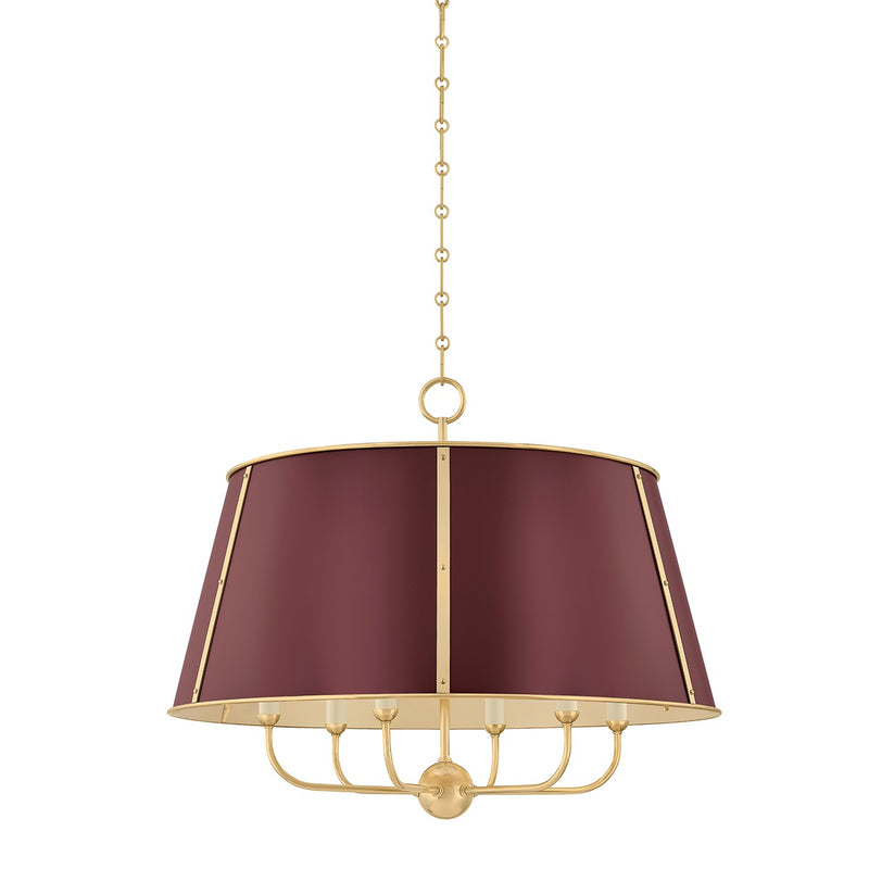 Hudson Valley MDS121-AGB/CRN Six Light Chandelier, Aged Brass/Soft Crimson