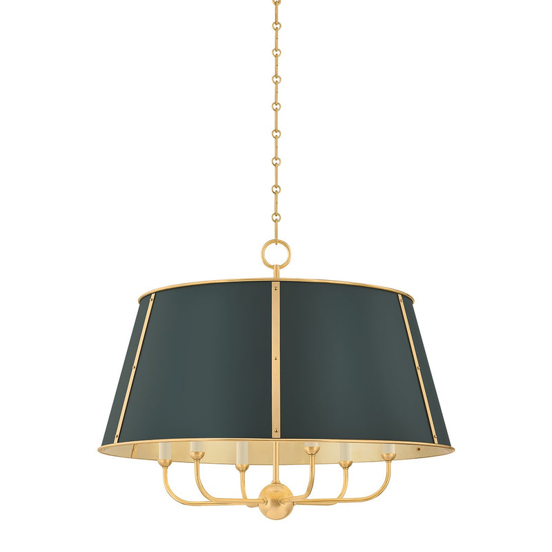 Hudson Valley MDS121-AGB/SSG Six Light Chandelier, Aged Brass/Soft Studio Green