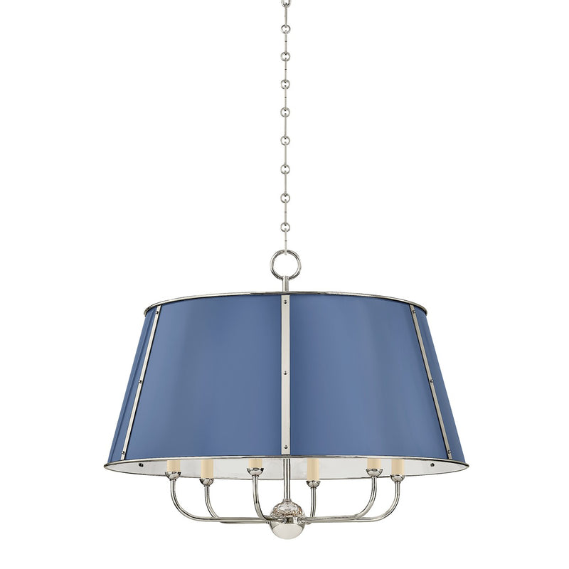 Hudson Valley MDS121-PN/FBL Six Light Chandelier, Polished Nickel/Soft French Blue