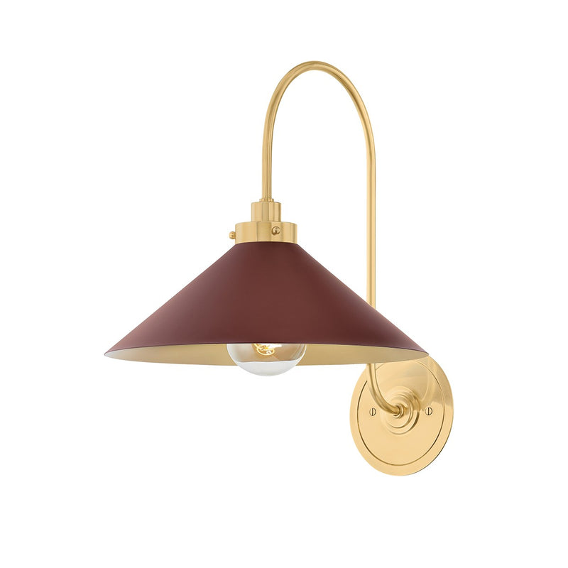 Hudson Valley MDS1400-AGB/CRN One Light Wall Sconce, Aged Brass/Soft Crimson