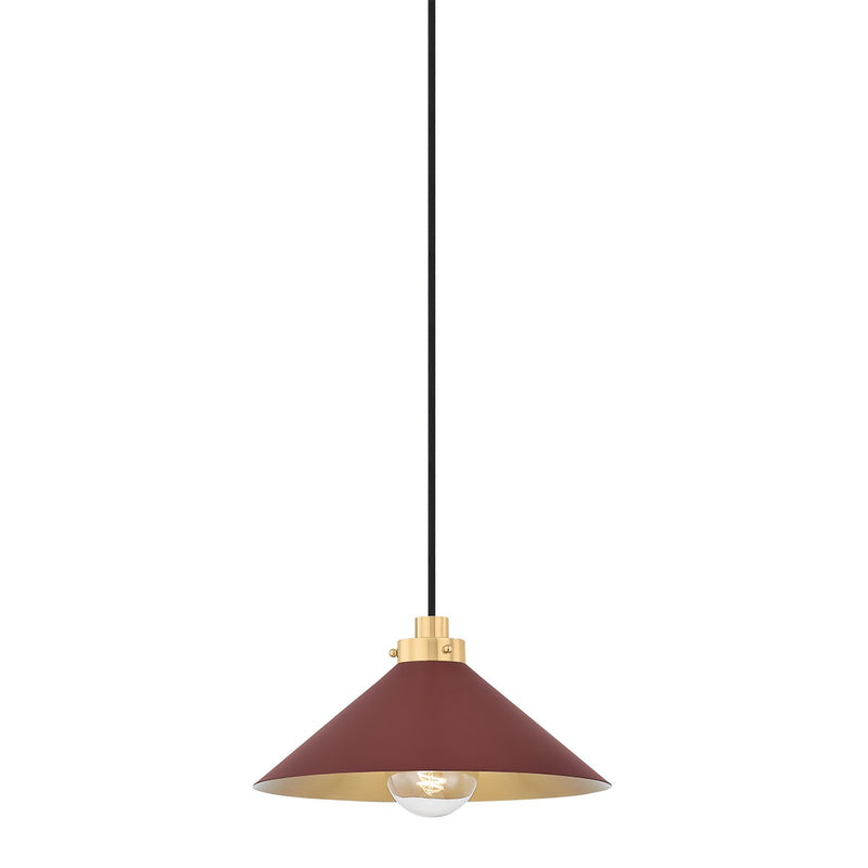Hudson Valley MDS1401-AGB/CRN One Light Pendant, Aged Brass/Soft Crimson