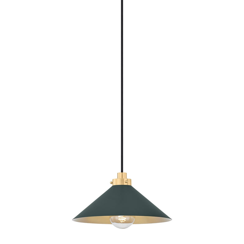 Hudson Valley MDS1401-AGB/SSG One Light Pendant, Aged Brass/Soft Studio Green