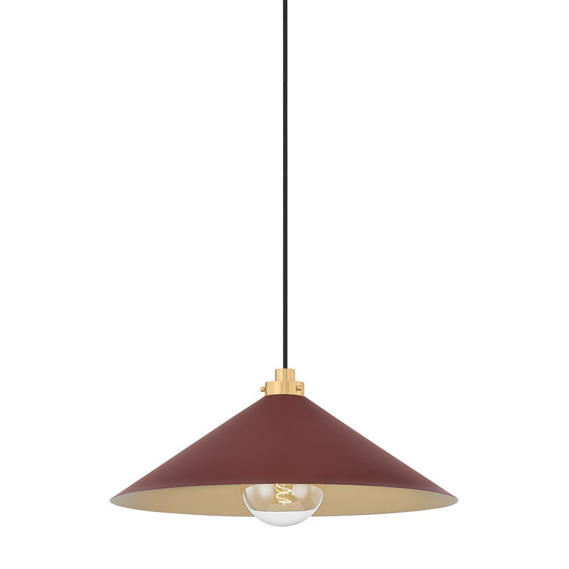 Hudson Valley MDS1402-AGB/CRN One Light Pendant, Aged Brass/Soft Crimson