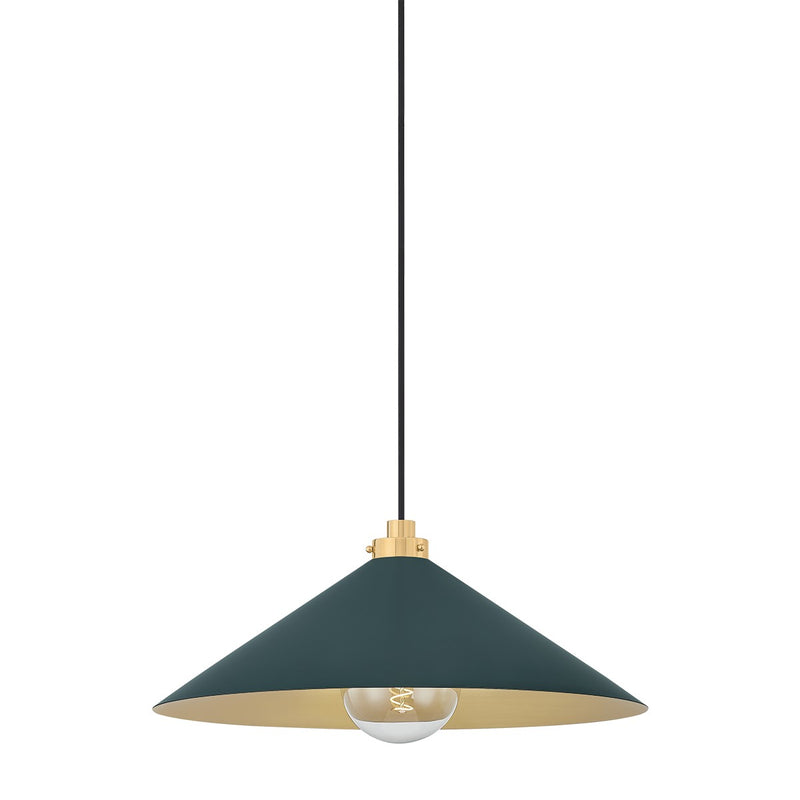 Hudson Valley MDS1402-AGB/SSG One Light Pendant, Aged Brass/Soft Studio Green