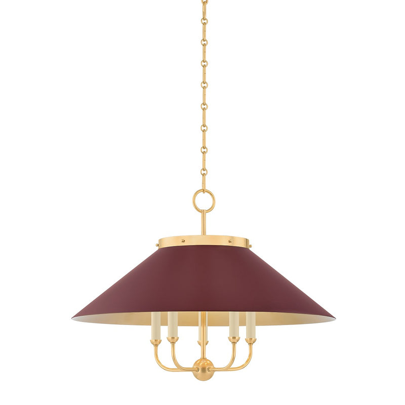 Hudson Valley MDS1403-AGB/CRN Five Light Chandelier, Aged Brass/Soft Crimson