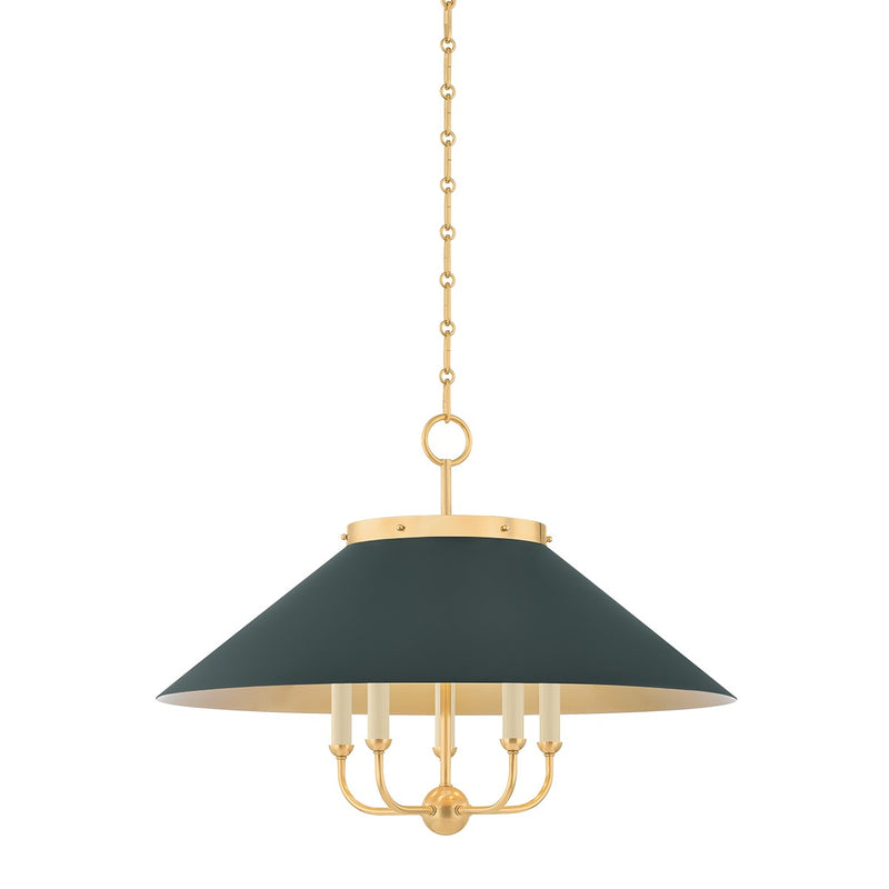 Hudson Valley MDS1403-AGB/SSG Five Light Chandelier, Aged Brass/Soft Studio Green