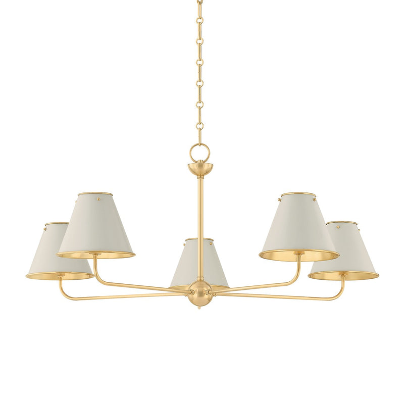 Hudson Valley MDS2000-AGB/OW Five Light Chandelier, Aged Brass/Off-White