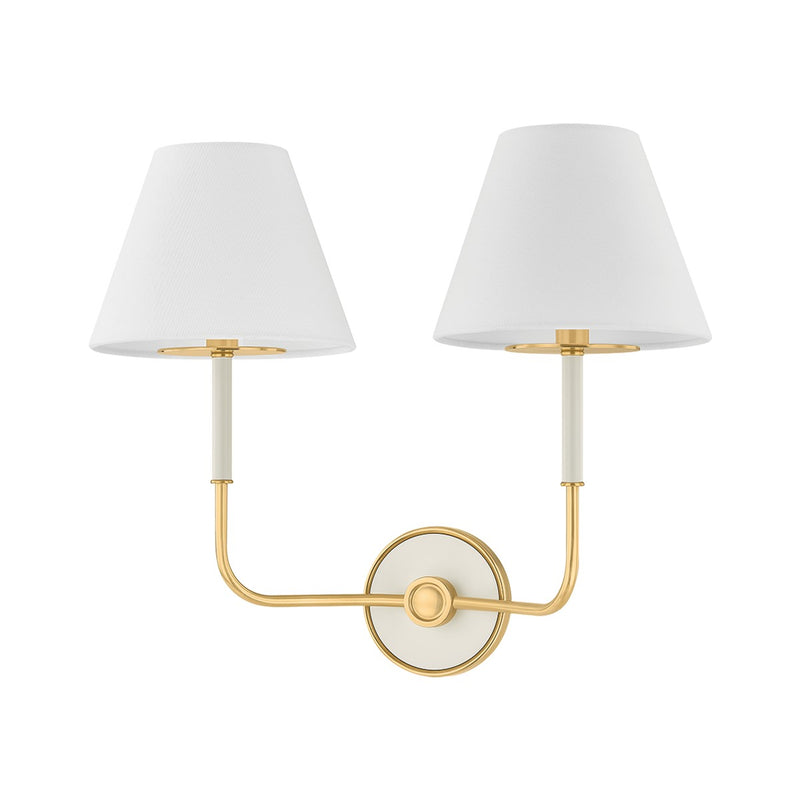 Hudson Valley MDS2201-AGB/OW Two Light Wall Sconce, Aged Brass/Off-White