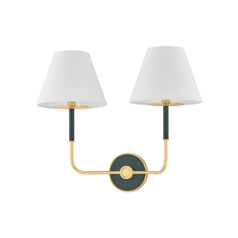 Hudson Valley MDS2201-AGB/SSG Two Light Wall Sconce, Aged Brass/Soft Studio Green