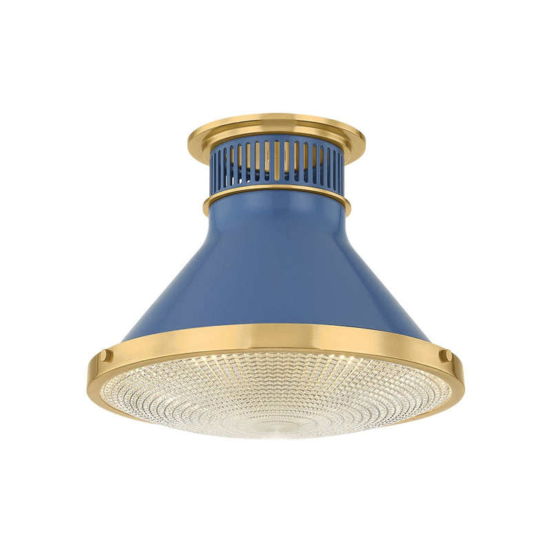 Hudson Valley MDS2402-AGB/FBL One Light Flush Mount, Aged Brass/Soft French Blue