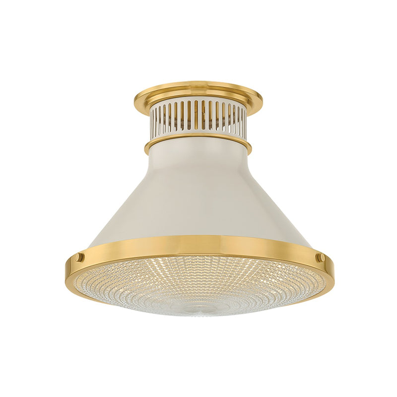 Hudson Valley MDS2402-AGB/OW One Light Flush Mount, Aged Brass/Off-White
