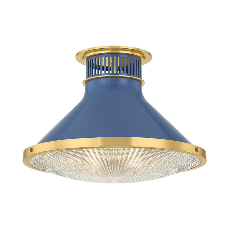 Hudson Valley MDS2403-AGB/FBL One Light Flush Mount, Aged Brass/Soft French Blue