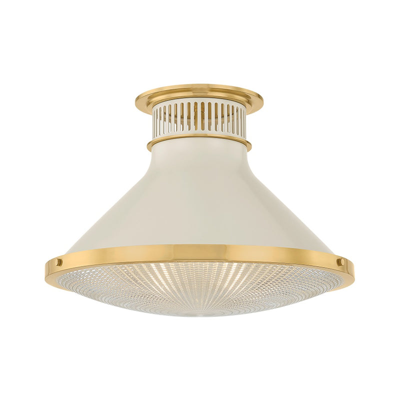 Hudson Valley MDS2403-AGB/OW One Light Flush Mount, Aged Brass/Off-White