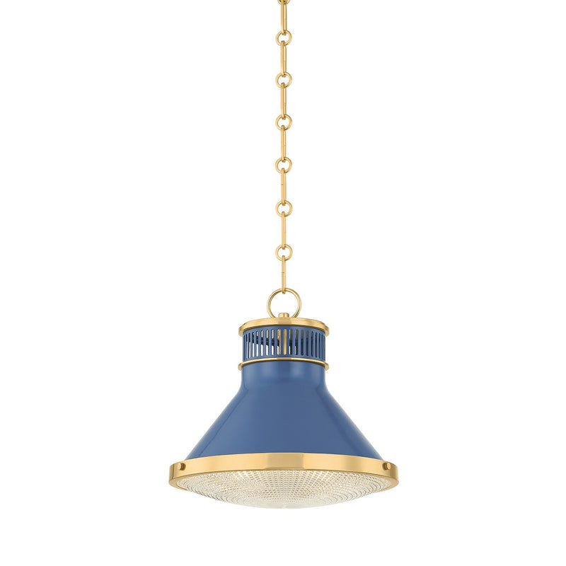 Hudson Valley MDS2404-AGB/FBL One Light Pendant, Aged Brass/Soft French Blue