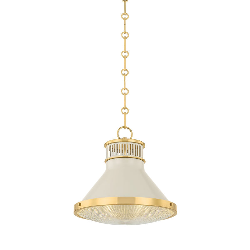 Hudson Valley MDS2404-AGB/OW One Light Pendant, Aged Brass/Off-White